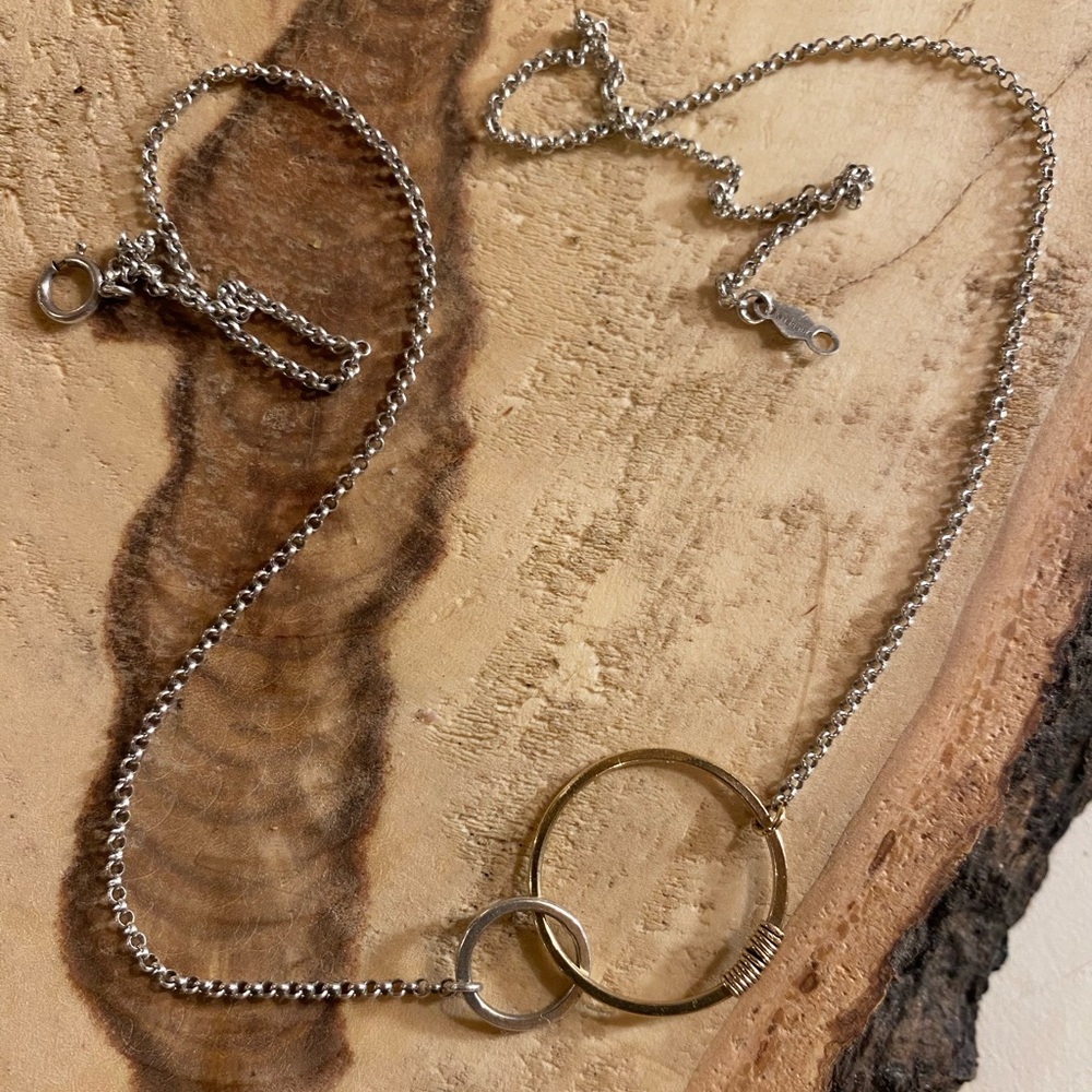 Gold & Sterling Interlocking twin circle necklace